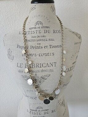 Chico's Matte Gold Mixed Coin & Faux Coin Pearl Rolo Charm Necklace, 38"​